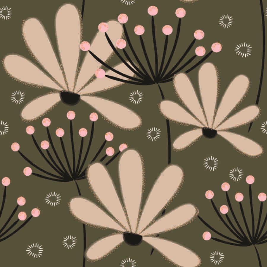 Eigenes Textilmuster: Grafische Wiesenblumen in Oliv und Pastell