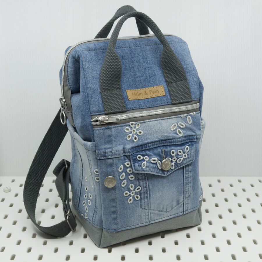 Unikat: handgemachter Heim & Fein Rucksack mit Lochstickerei